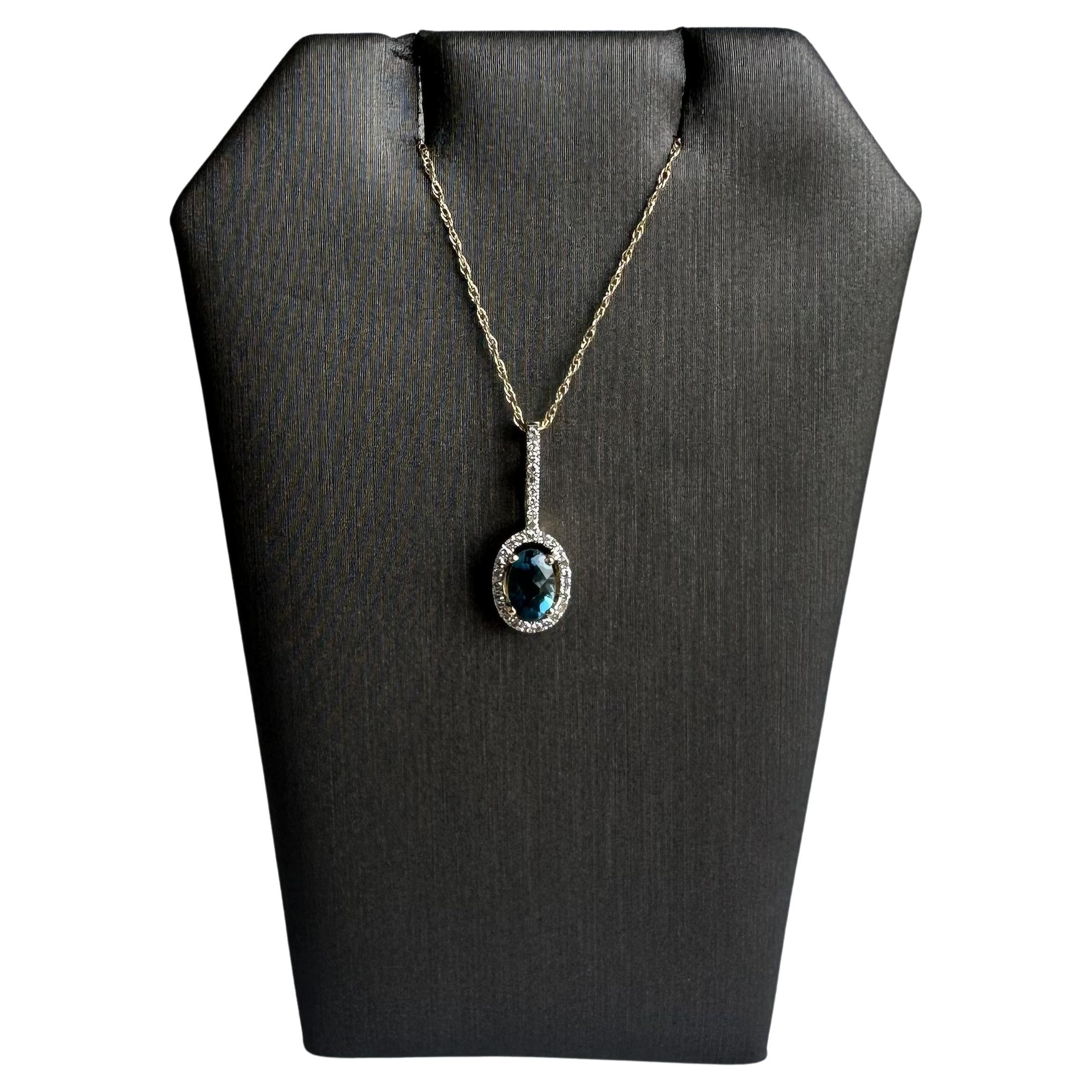 14kt Yellow Gold Topaz and Diamond Necklace - London Blue Topaz & 0.10ctw Dia.