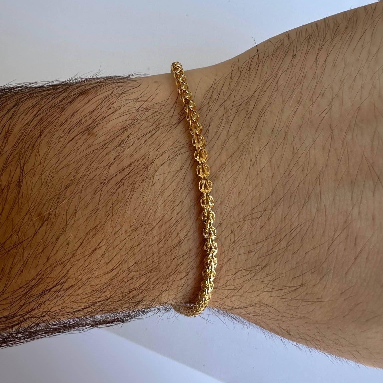 14kt Yellow Gold Turkish Link Bracelet - 7.5 Inches, Stamped Italy, 3mm, New In New Condition In West Hempstead, NY