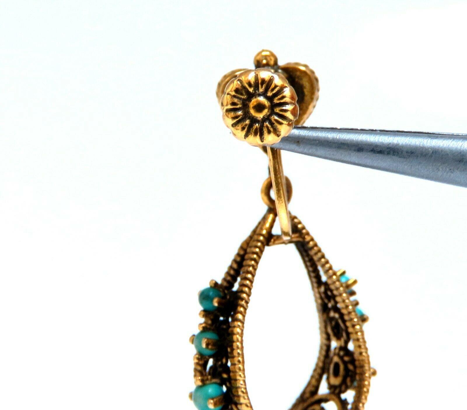 14kt Yellow Gold Turquoise Dangle Earrings In New Condition For Sale In New York, NY