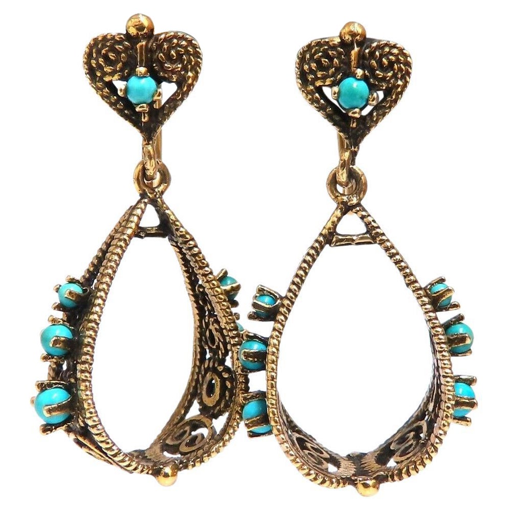 14kt Yellow Gold Turquoise Dangle Earrings** For Sale