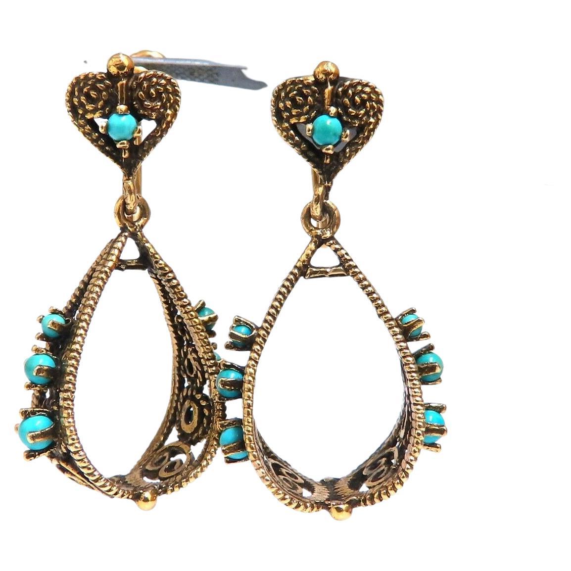 14kt Yellow Gold Turquoise Dangle Earrings