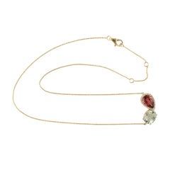 14KT Yellow Gold Two-Stone Multi-Color Tourmaline Diamond Pendant Necklace