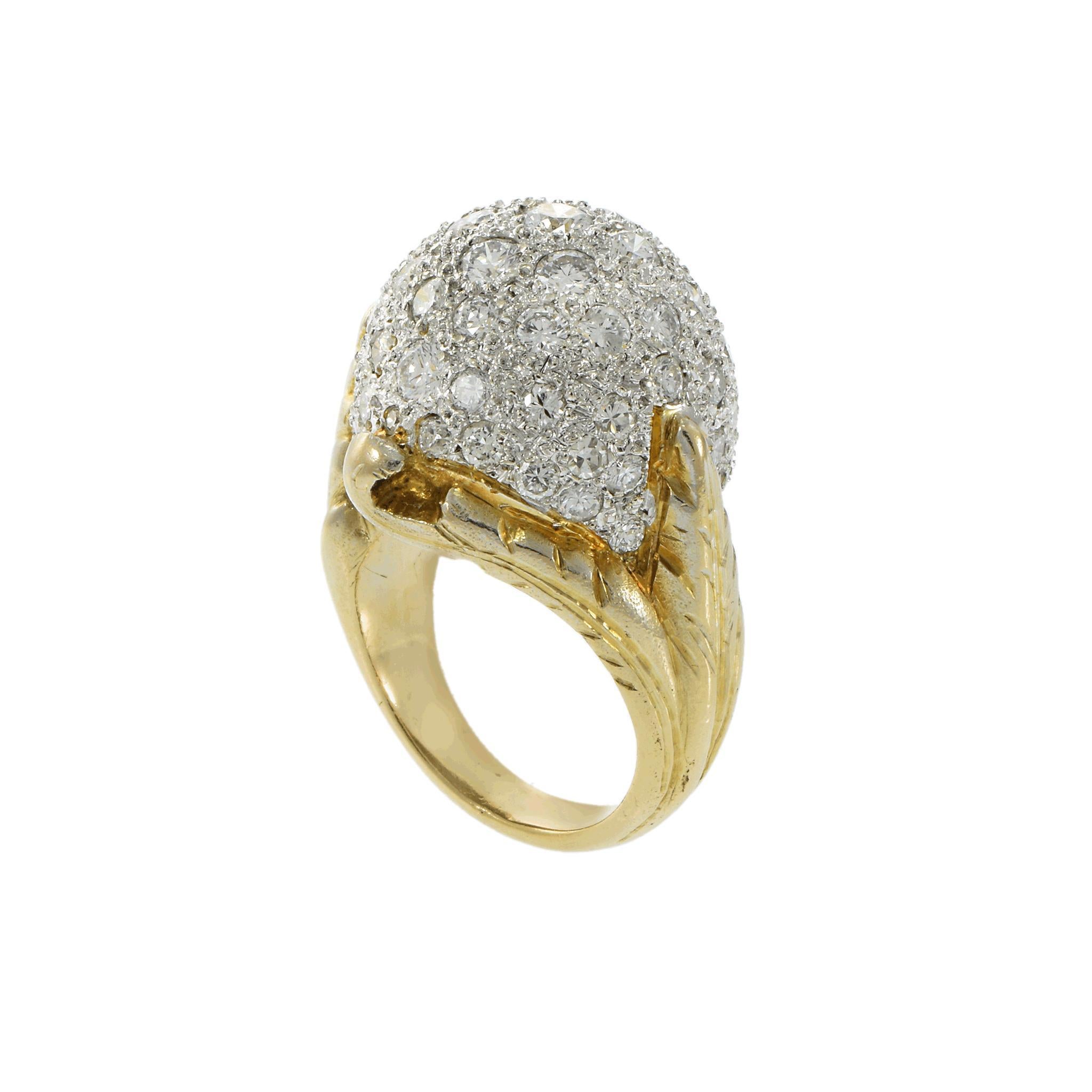 Taglio rotondo Anello con cupola di diamanti vintage in oro giallo 14KT in vendita
