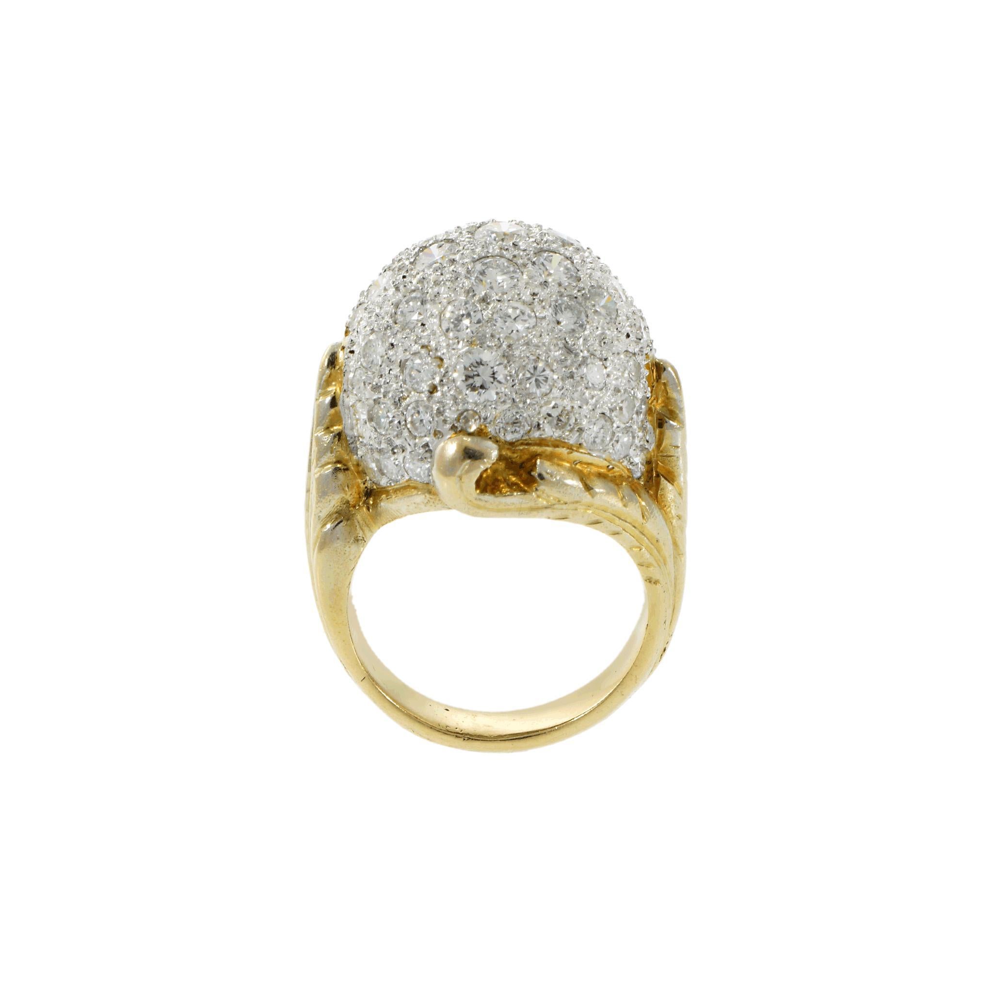 Donna Anello con cupola di diamanti vintage in oro giallo 14KT in vendita