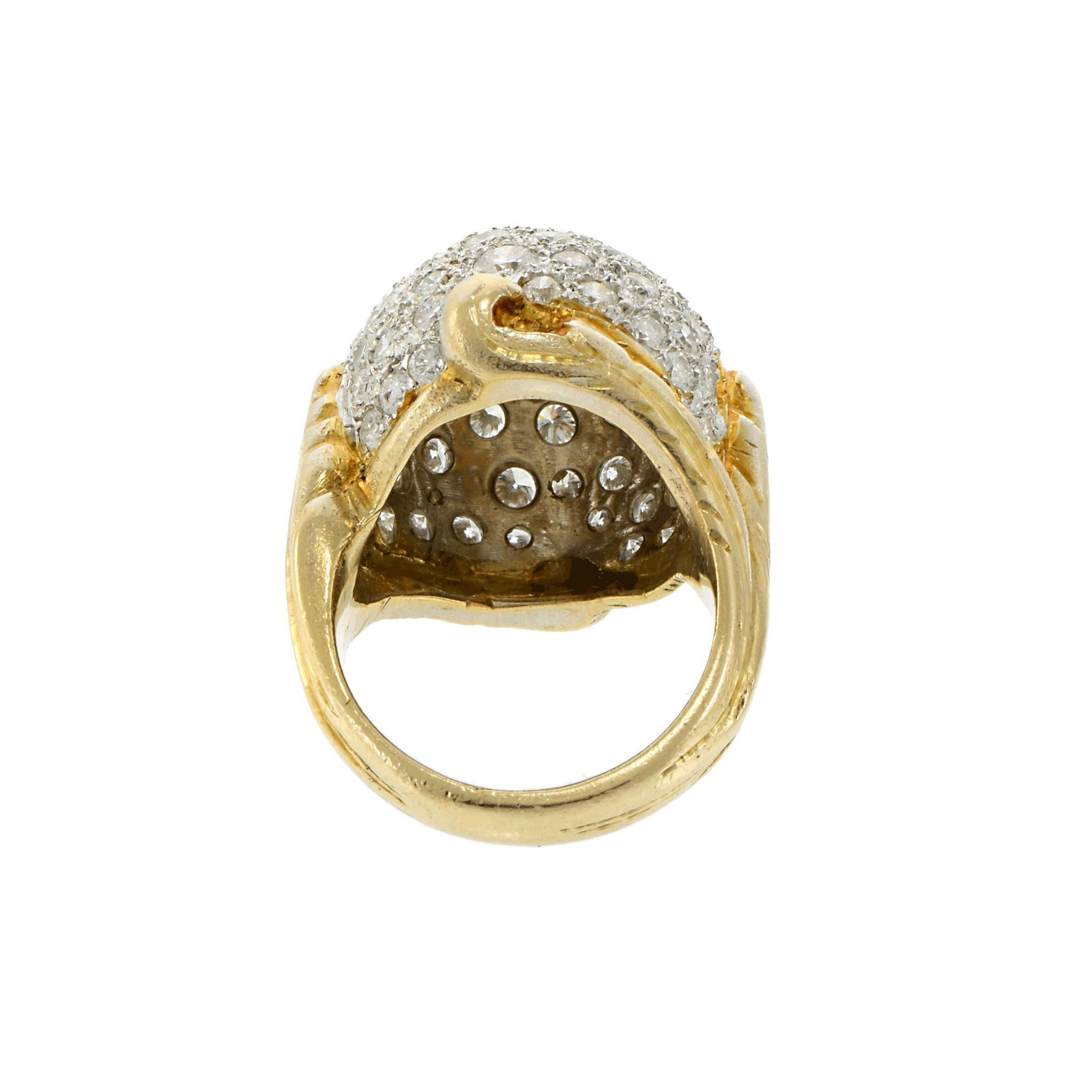 Anello con cupola di diamanti vintage in oro giallo 14KT in vendita 1