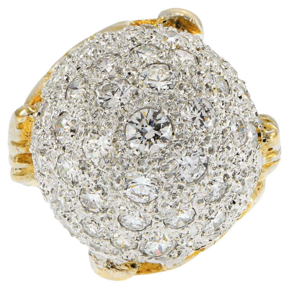 Anello con cupola di diamanti vintage in oro giallo 14KT in vendita