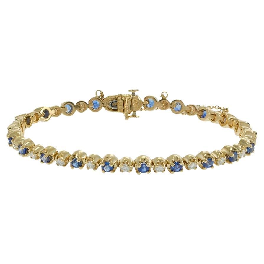 14KT Yellow Gold Vintage Sapphire and Diamond Tennis Bracelet en vente