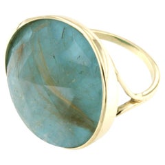 Anillo Moderno de Cóctel de Oro Amarillo de 14 Kt con Piedra Tourquesa de Cuarzo Doble