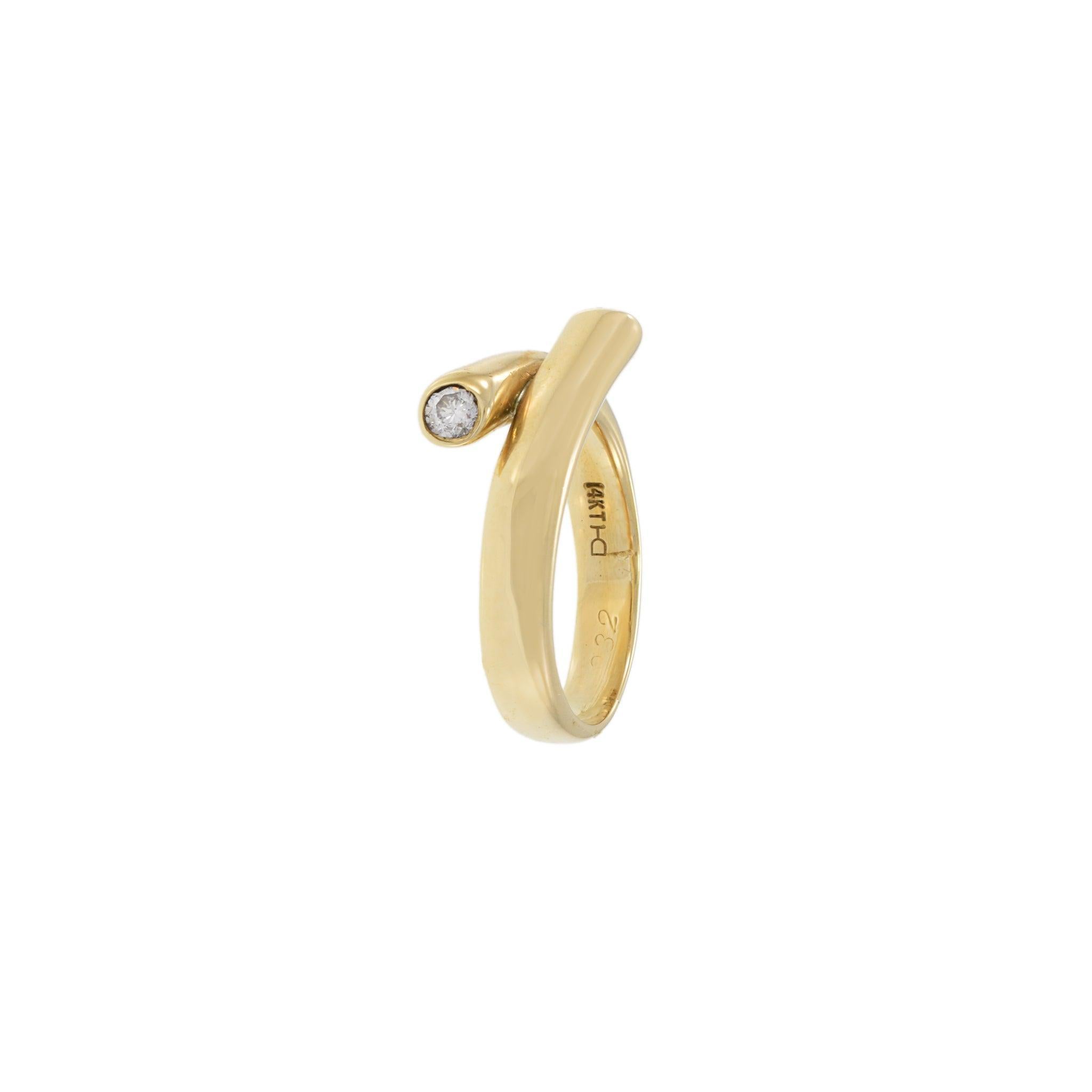 Modern 14KT Yellow Gold Wrap Ring with Round Diamond Accents For Sale