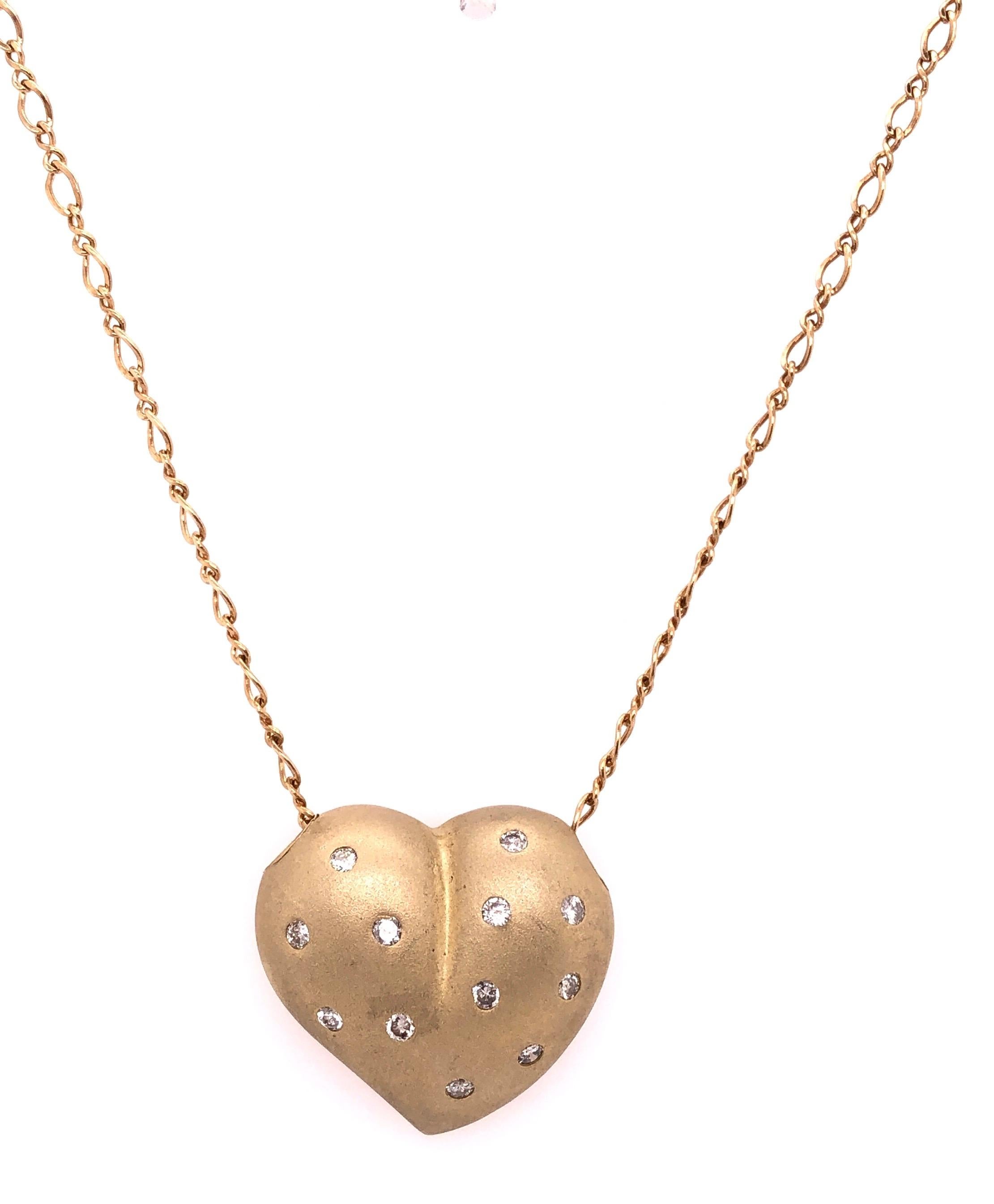 14Kt Yellow Matte Gold Heart Charm Necklace with Round Diamond 0.50 Total Diamond Weight 
8 grams total weight 