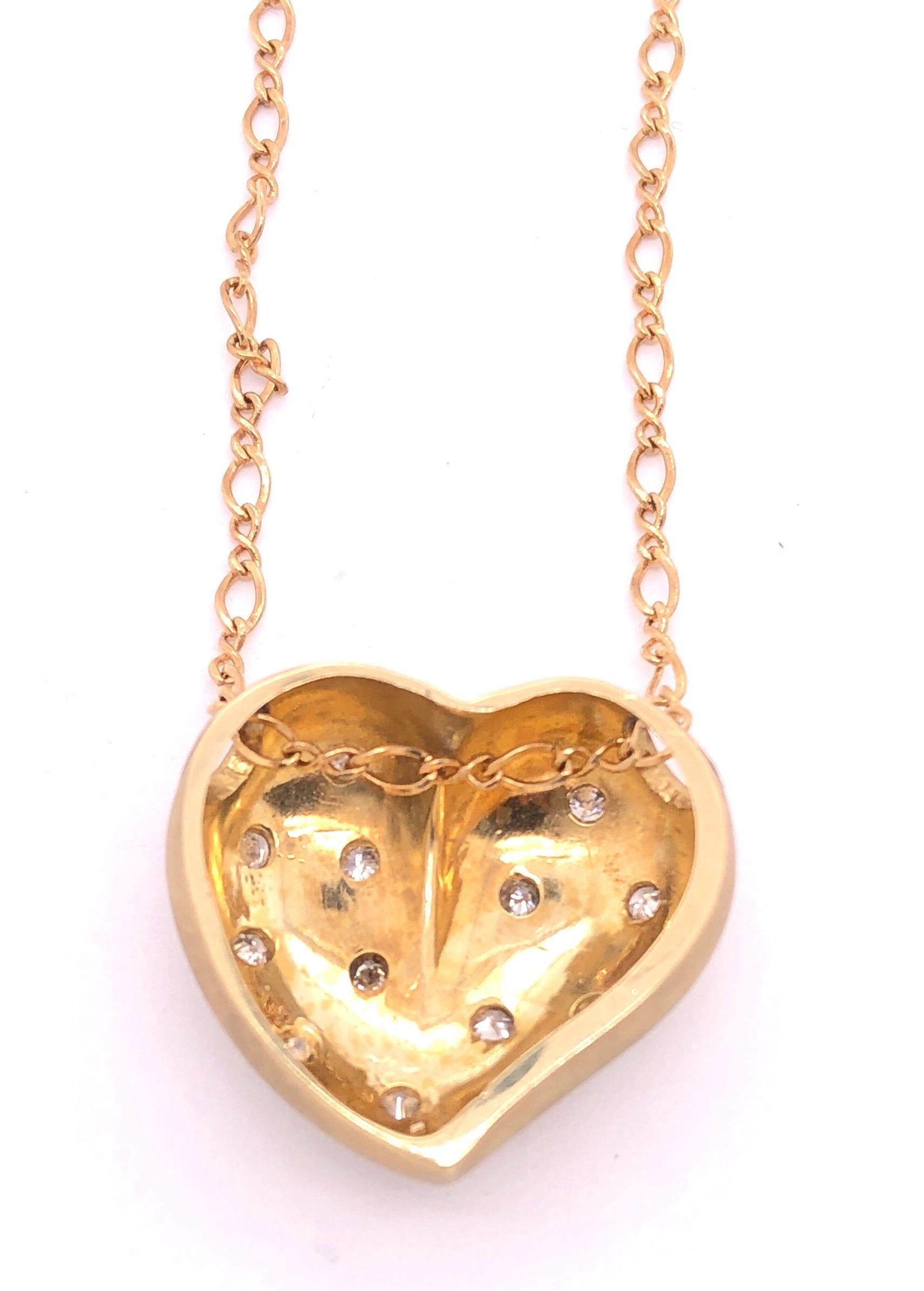 14 Karat Yellow Matte Gold Heart Charm Necklace with Round Diamonds 0.50 TDW In Good Condition For Sale In Stamford, CT