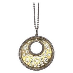 14kt Gelb & Weißgold Offener Diamant Kreis Anhänger Halskette
