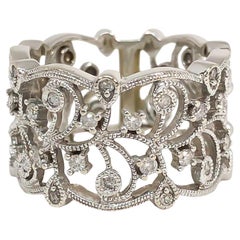 14KW .35ctw Diamond Filigree Lace Wide Lady’s Band Ring  Sz 6.5