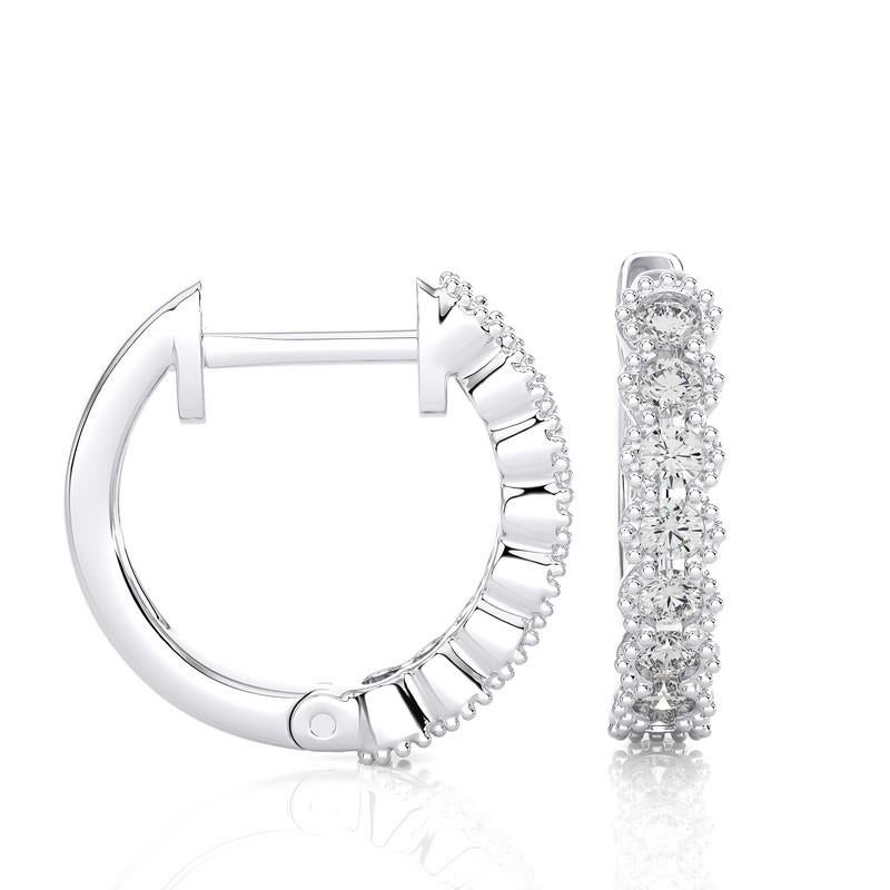 Moderno Orecchini Huggie con diamanti antichi in oro 14KW. (0,37 Ct) in vendita