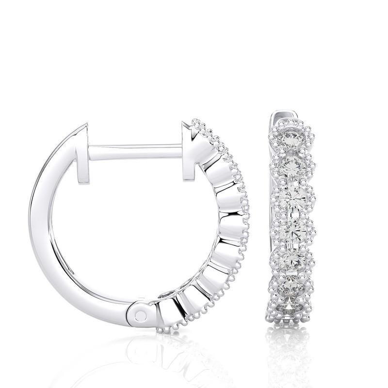 Modern 14KW Gold Antique Diamond Huggie Earrings. (0.37 Ct) For Sale