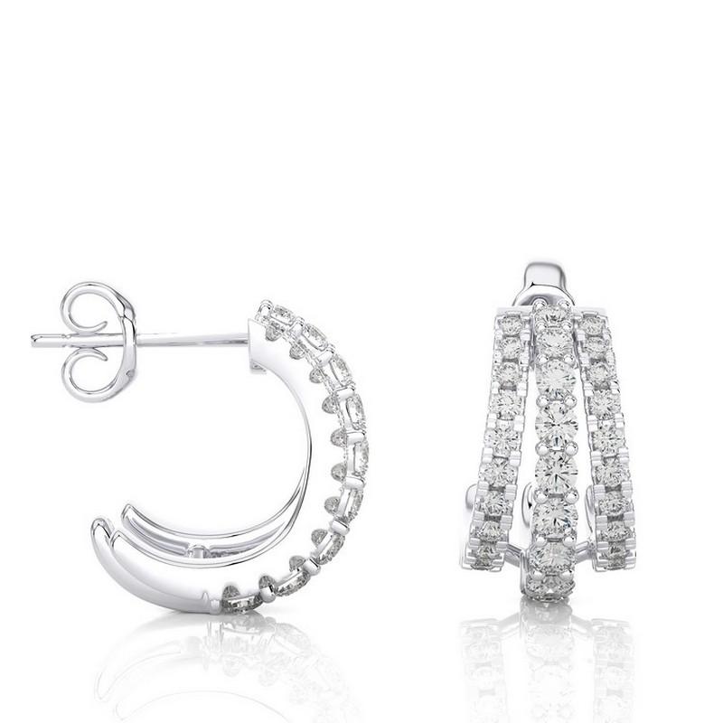 Taille ronde Boucles d'oreilles Huggie en or 14 carats et diamants modernes (0,70 carat). en vente