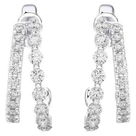 14KW Gold - Moderne zweireihige Huggie-Ohrringe mit geteilten Diamanten (0,38 Karat) im Angebot