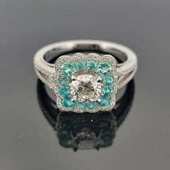 14KW Gold Natural Diamond & Paraiba Tourmaline Scalloped Ring .70ct G SI1 GIA