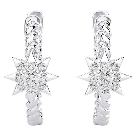 14KW Gold -Single Star Diamond Huggie Earrings (0.09 Ct). For Sale