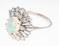 14 Karat White Opal and Diamond Ballerina Halo Ring