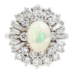 14 Karat White Opal and Diamond Ballerina Halo Ring