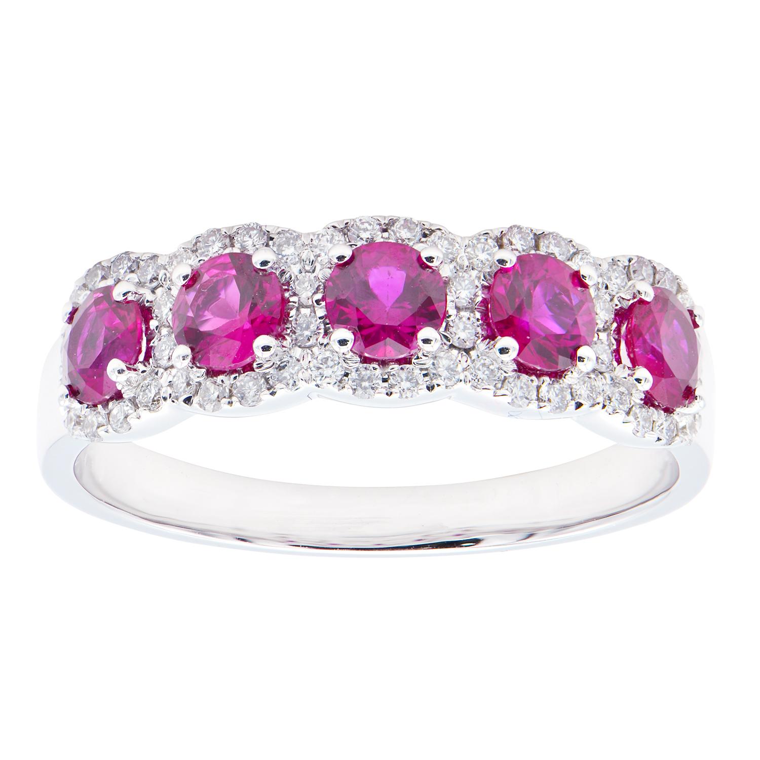 Round Cut 14KW Ruby with Diamond Halo Ring For Sale