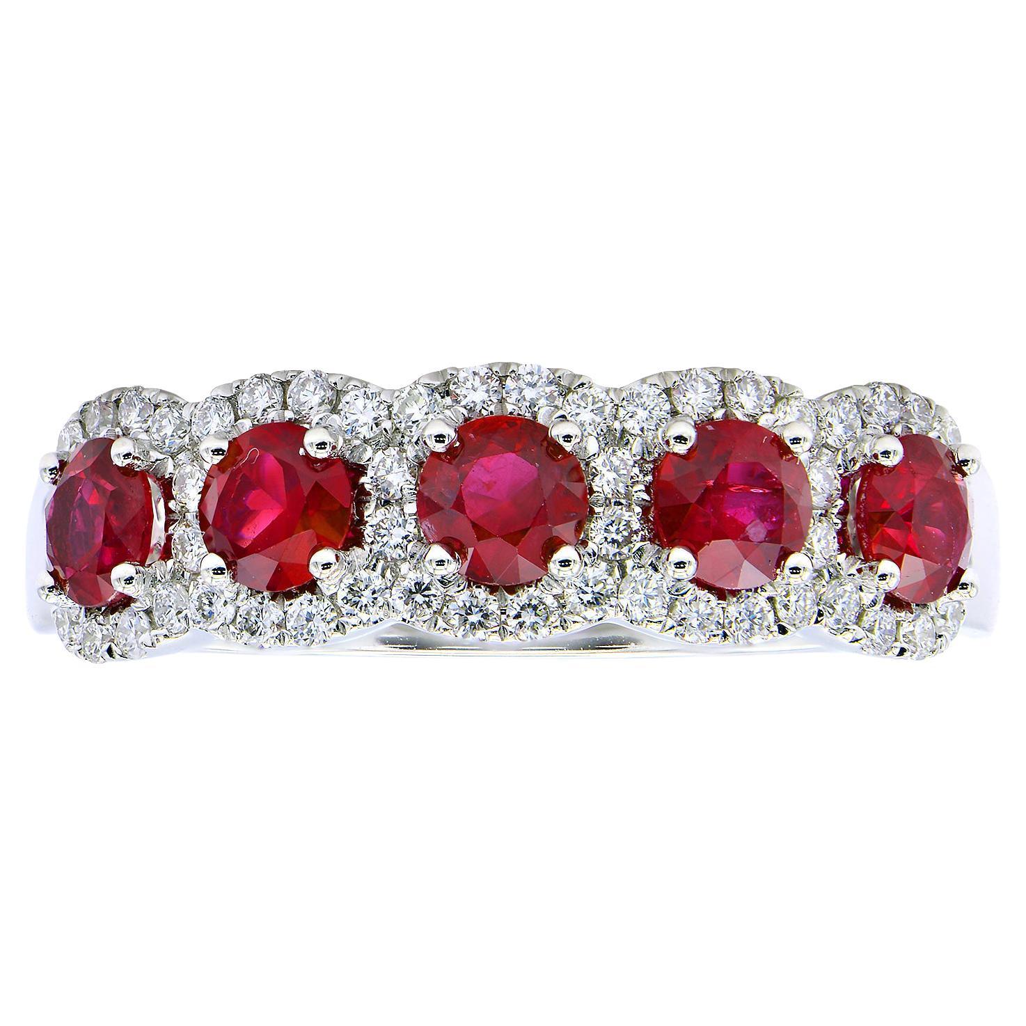 14KW Ruby with Diamond Halo Ring For Sale