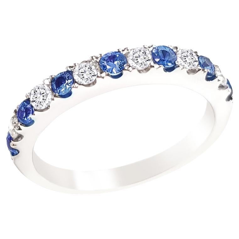 For Sale:  14KW Sapphire and Diamond Band - 0.38ct Sapphire, 4pt/2.1mm, 0.26ct Diamond