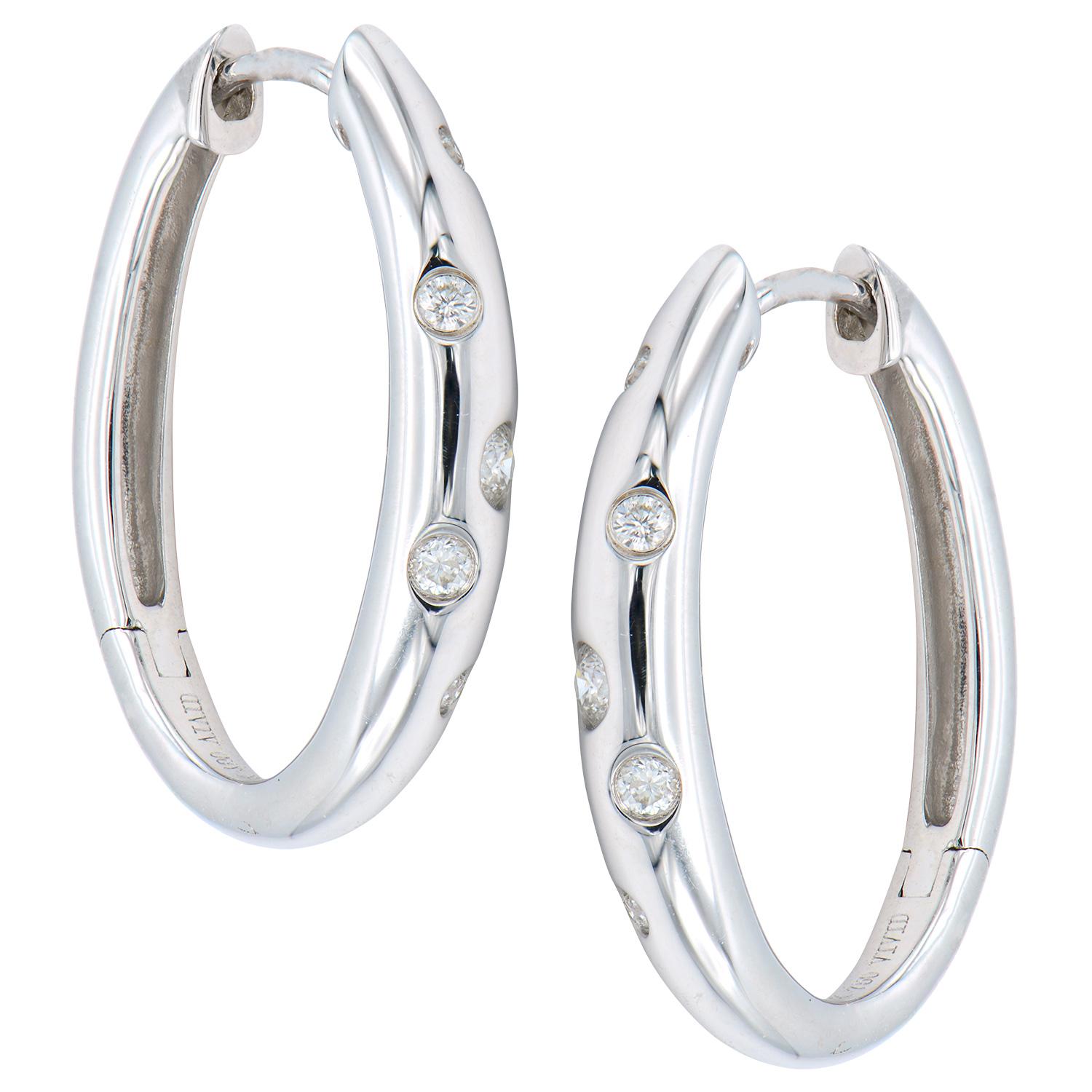 Contemporary 14KW Scatter Diamond Hoop Earrings For Sale