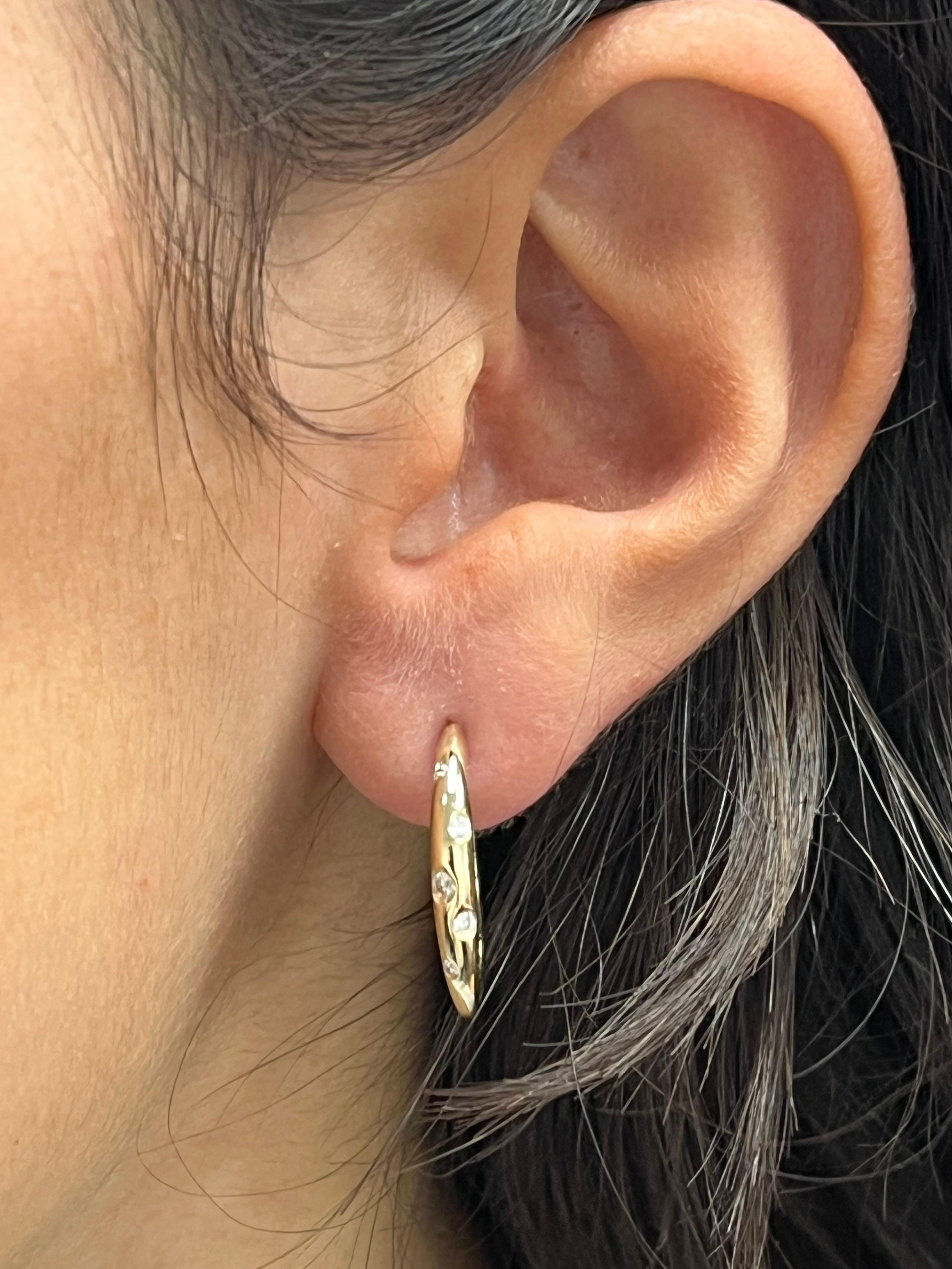 Women's 14KW Scatter Diamond Hoop Earrings For Sale