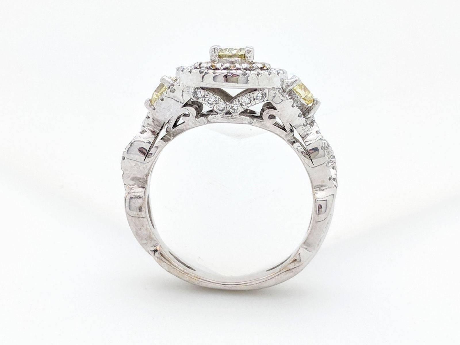 14 Karat Fancy Yellow and White Diamond Engagement Ring 1.50 Carat 4