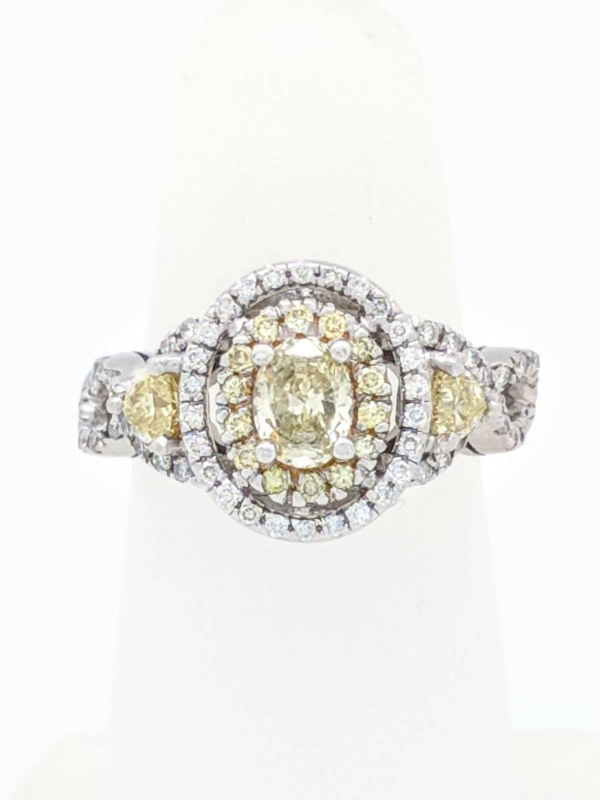 Contemporary 14 Karat Fancy Yellow and White Diamond Engagement Ring 1.50 Carat