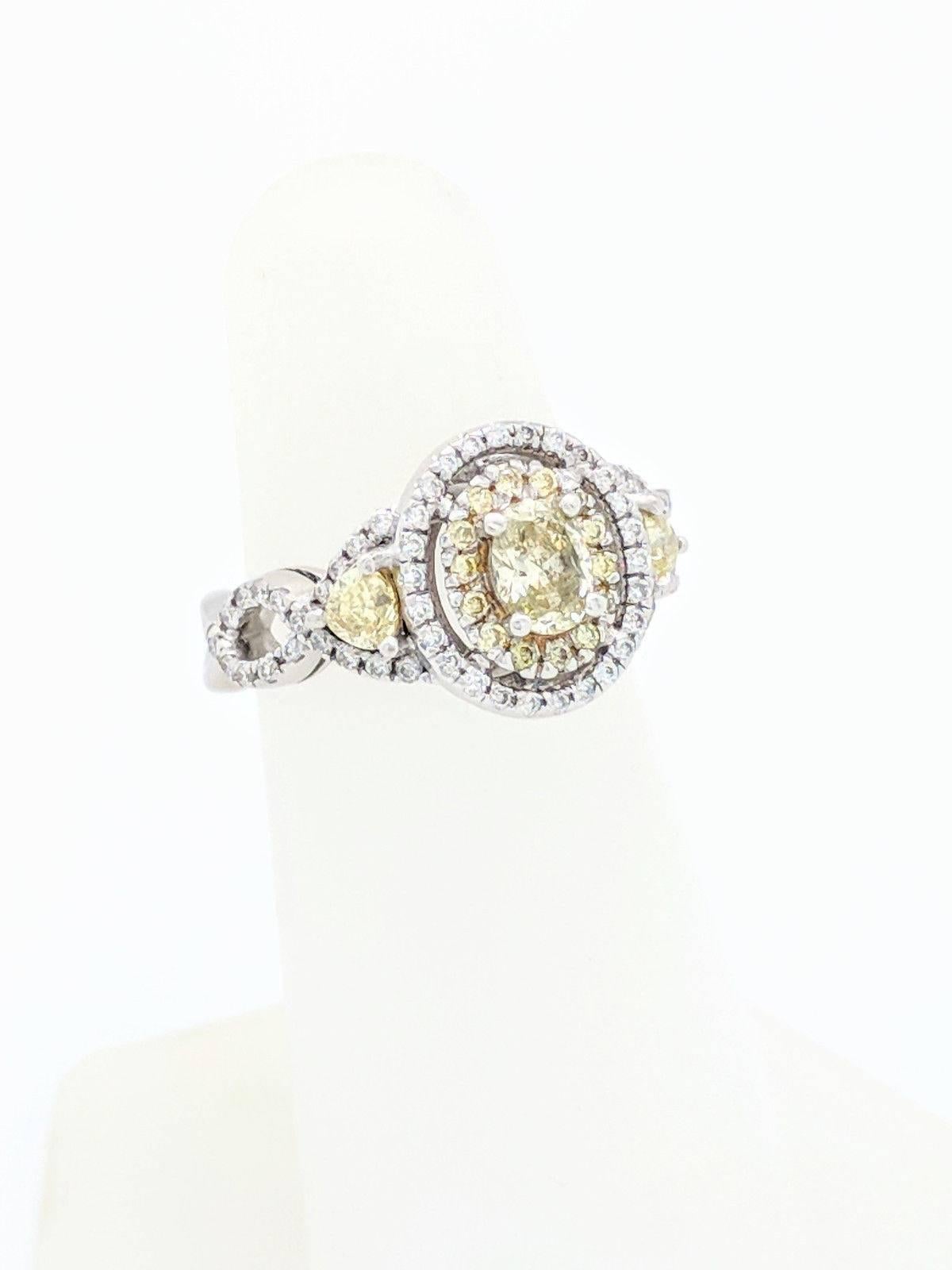 14 Karat Fancy Yellow and White Diamond Engagement Ring 1.50 Carat In Excellent Condition In Gainesville, FL