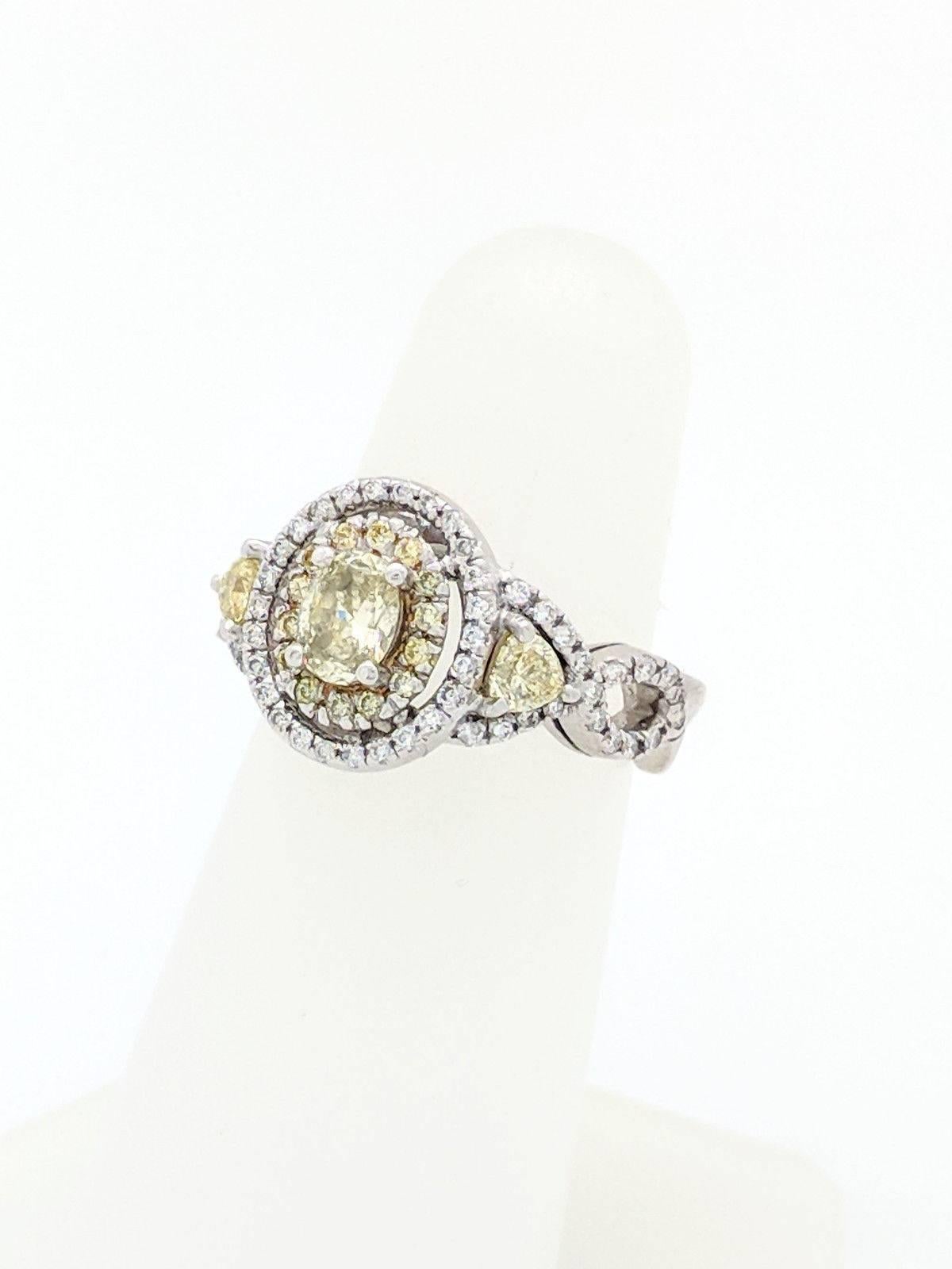 Women's 14 Karat Fancy Yellow and White Diamond Engagement Ring 1.50 Carat