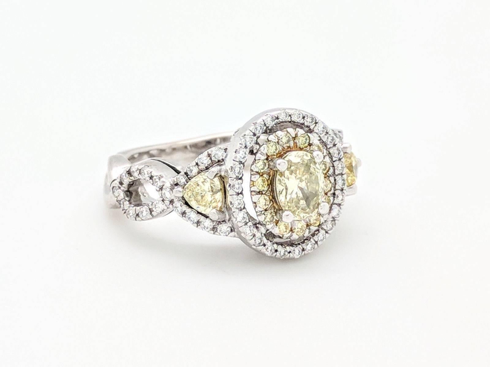 14 Karat Fancy Yellow and White Diamond Engagement Ring 1.50 Carat 1