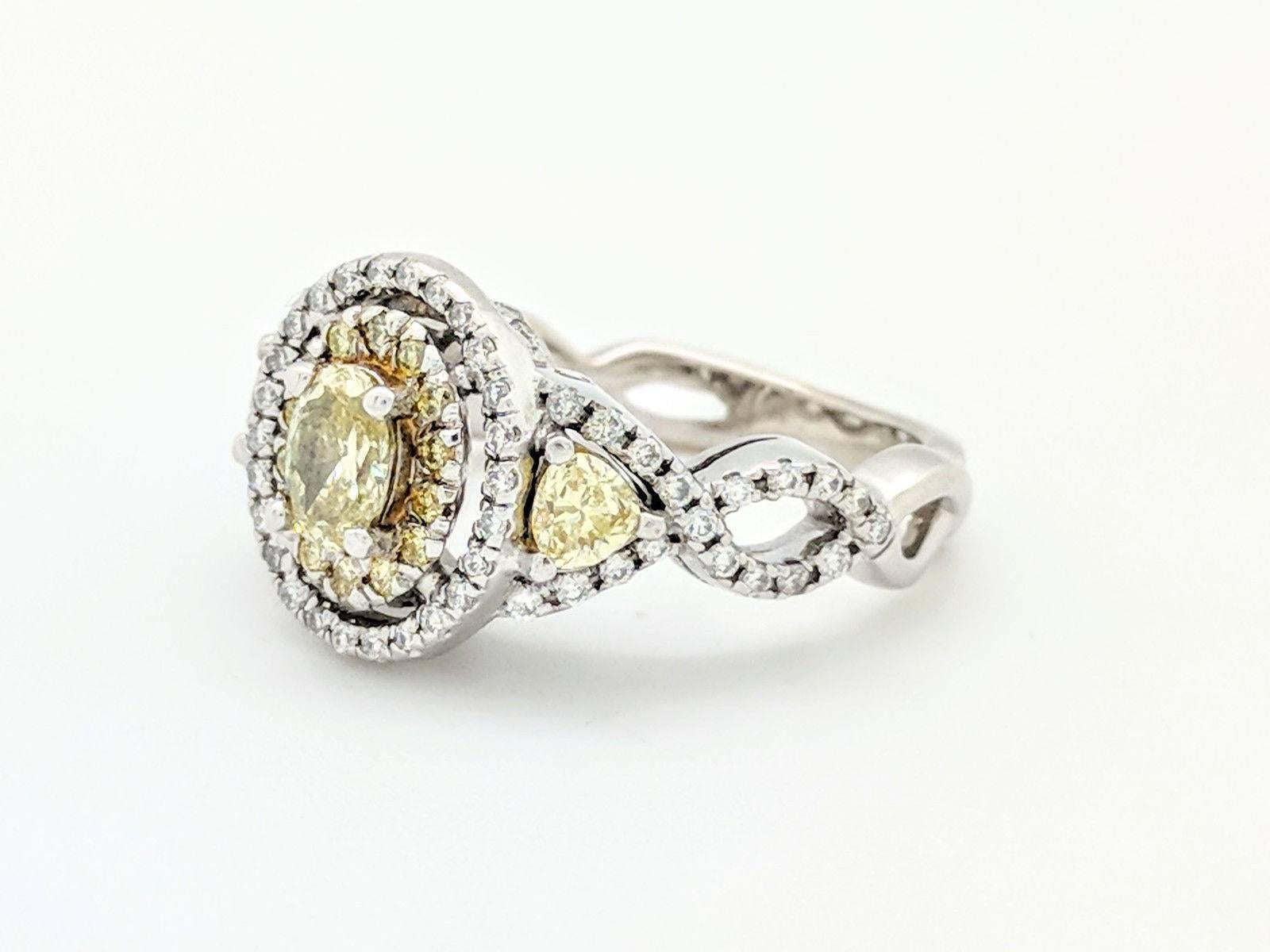 14 Karat Fancy Yellow and White Diamond Engagement Ring 1.50 Carat 2