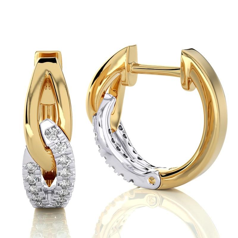 14KWY  Gold - Modern Two Tones Diamond Huggie Earrings. (0.15 Ct)
Unveil the magic of contrast with our Two Tone Huggie Earrings. Crafted with precision, these earrings caress your earlobe, intertwining two exquisite metals in perfect harmony.