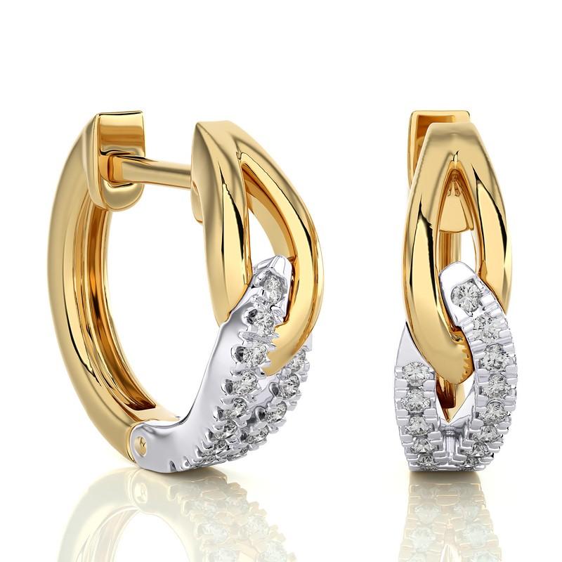 Round Cut 14KWY  Gold - Modern Two Tones Diamond Huggie Earrings. (0.15 Ct) For Sale