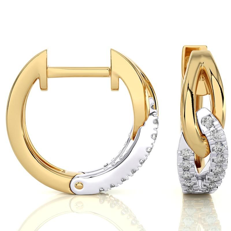 14KWY  Gold - Modern Two Tones Diamond Huggie Earrings. (0.15 Ct) In New Condition For Sale In New York, NY