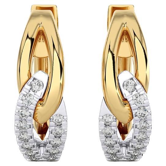 14KWY  Gold - Modern Two Tones Diamond Huggie Earrings. (0.15 Ct) For Sale