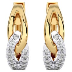 14KWY  Gold - Modern Two Tones Diamond Huggie Earrings. (0.15 Ct)