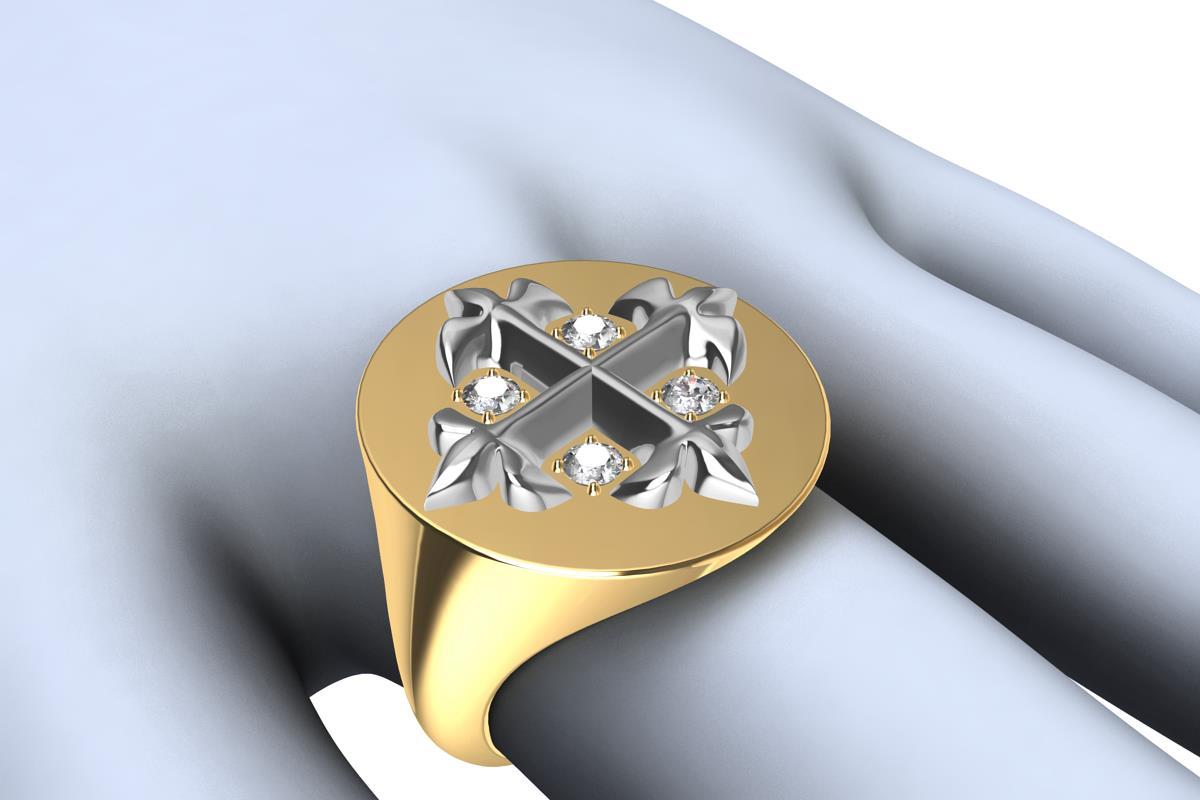 For Sale:  14ky and 14 Karat White Diamond West 46 Diamond Cross Signet Ring 2