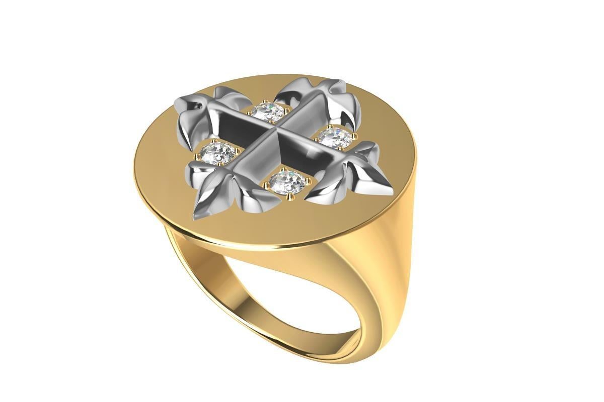 For Sale:  14ky and 14 Karat White Diamond West 46 Diamond Cross Signet Ring 5