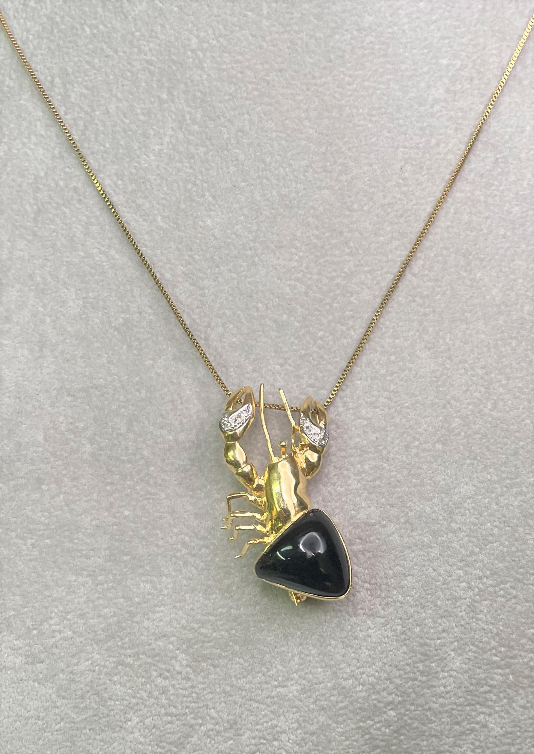 Broche/pendentif crabe en onyx noir 14 carats et diamants Bon état - En vente à Cincinnati, OH