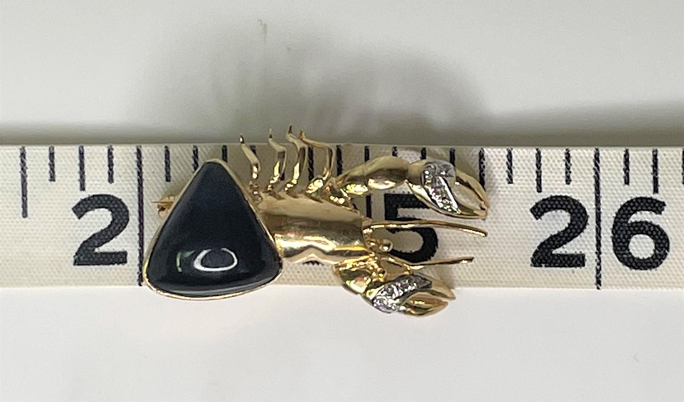 Broche/pendentif crabe en onyx noir 14 carats et diamants Unisexe en vente