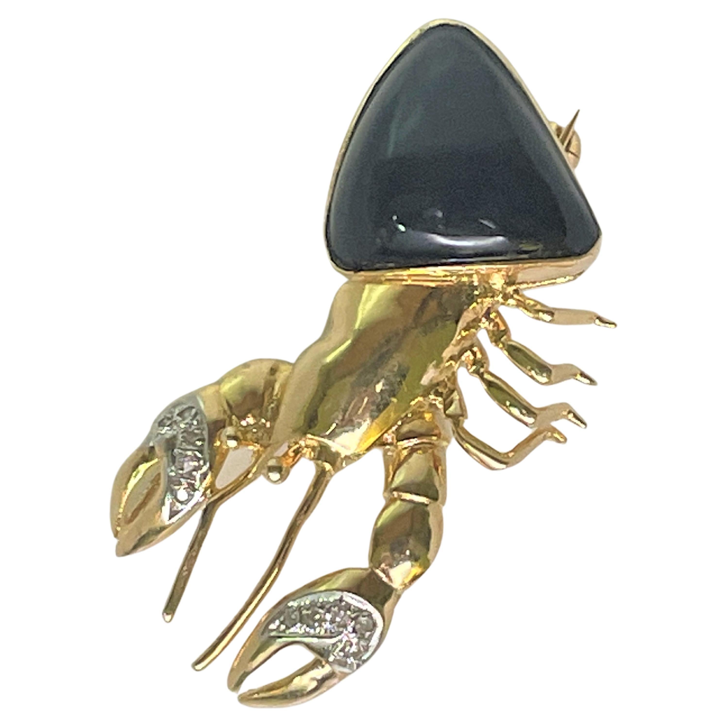 Broche/pendentif crabe en onyx noir 14 carats et diamants