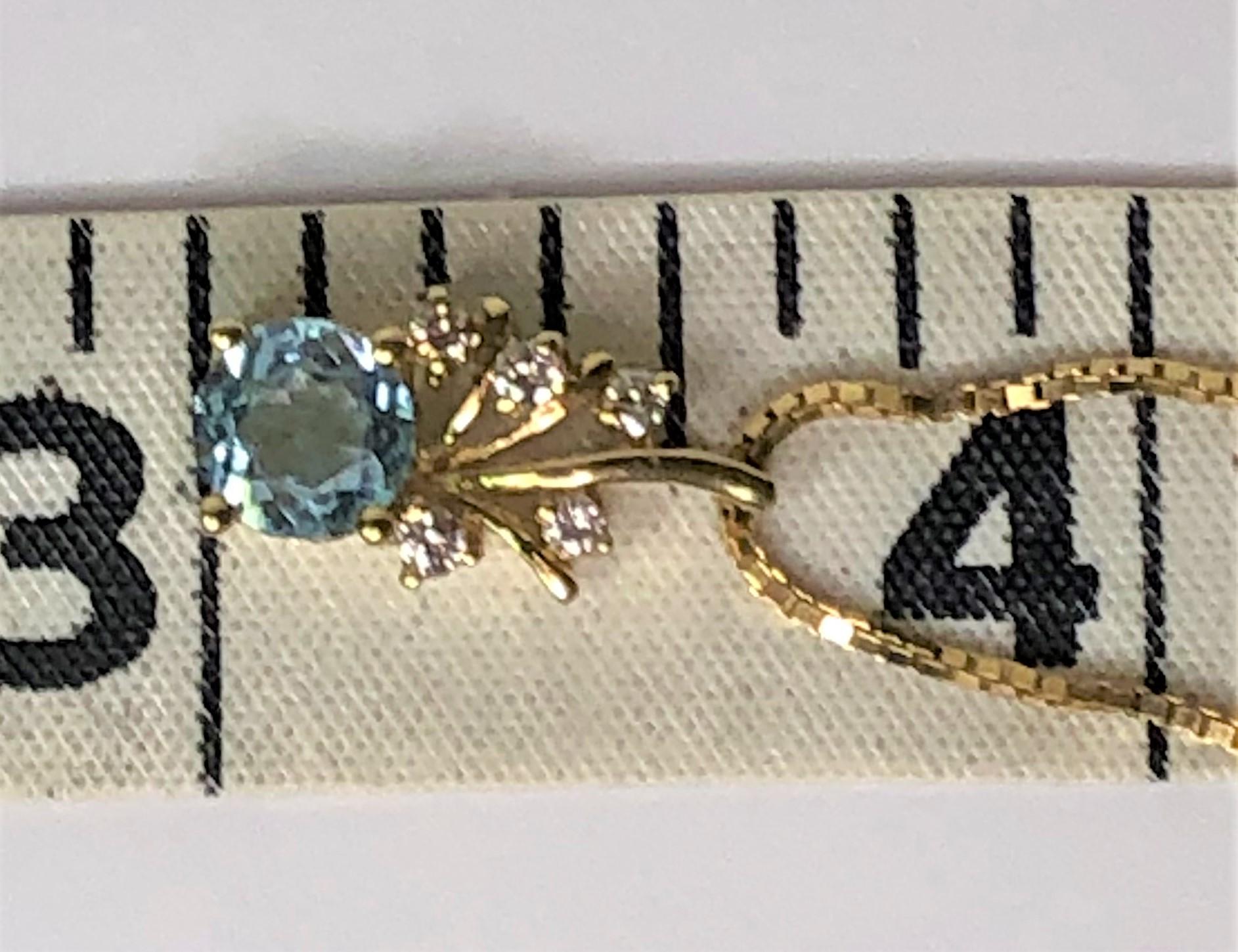 14KY Blue Topaz Diamond Pendant Necklace 1