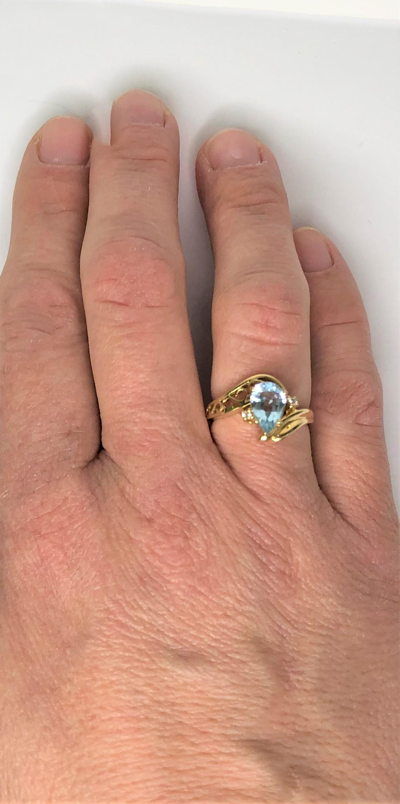 14KY Blue Topaz Diamond Ring For Sale 1