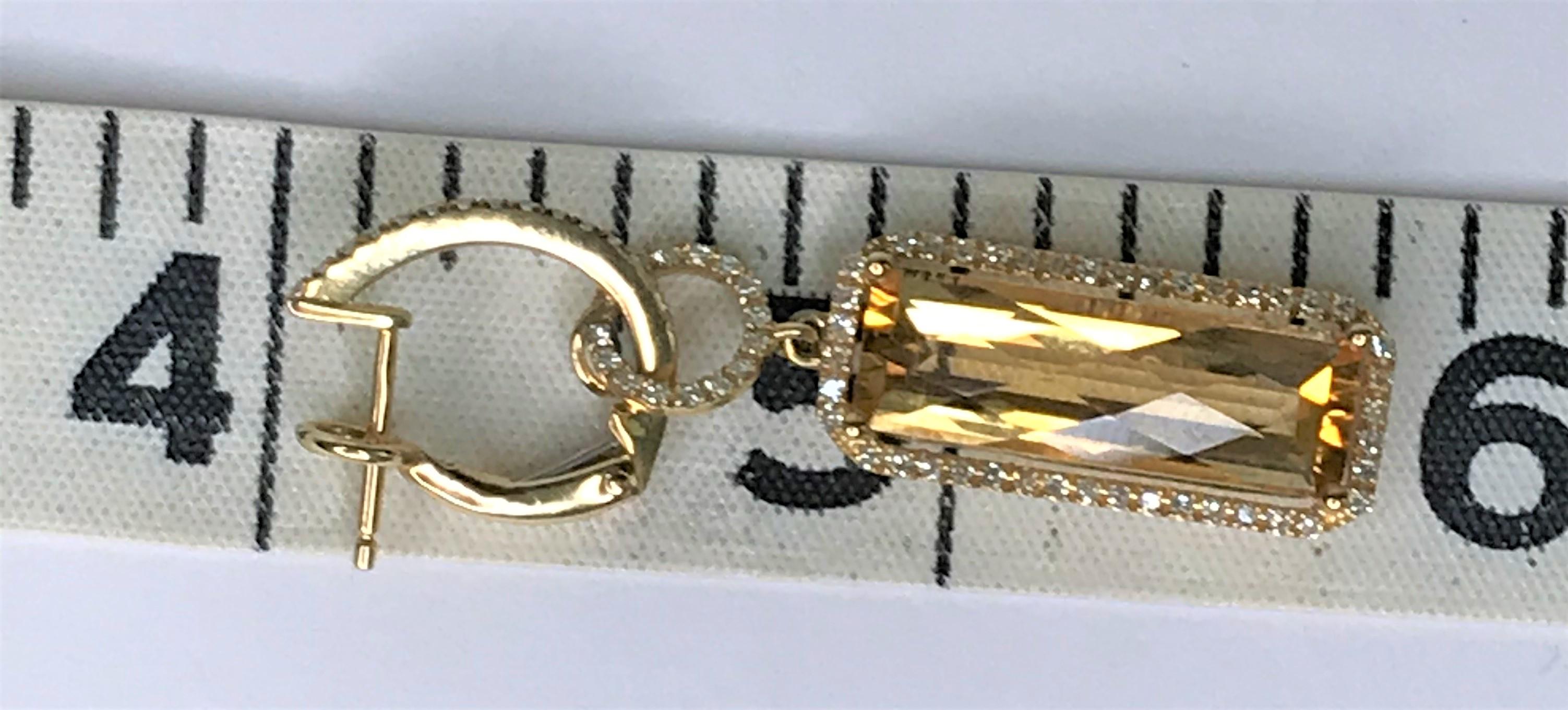 Women's or Men's 14KY Citrine Diamond Dangle Earrings For Sale