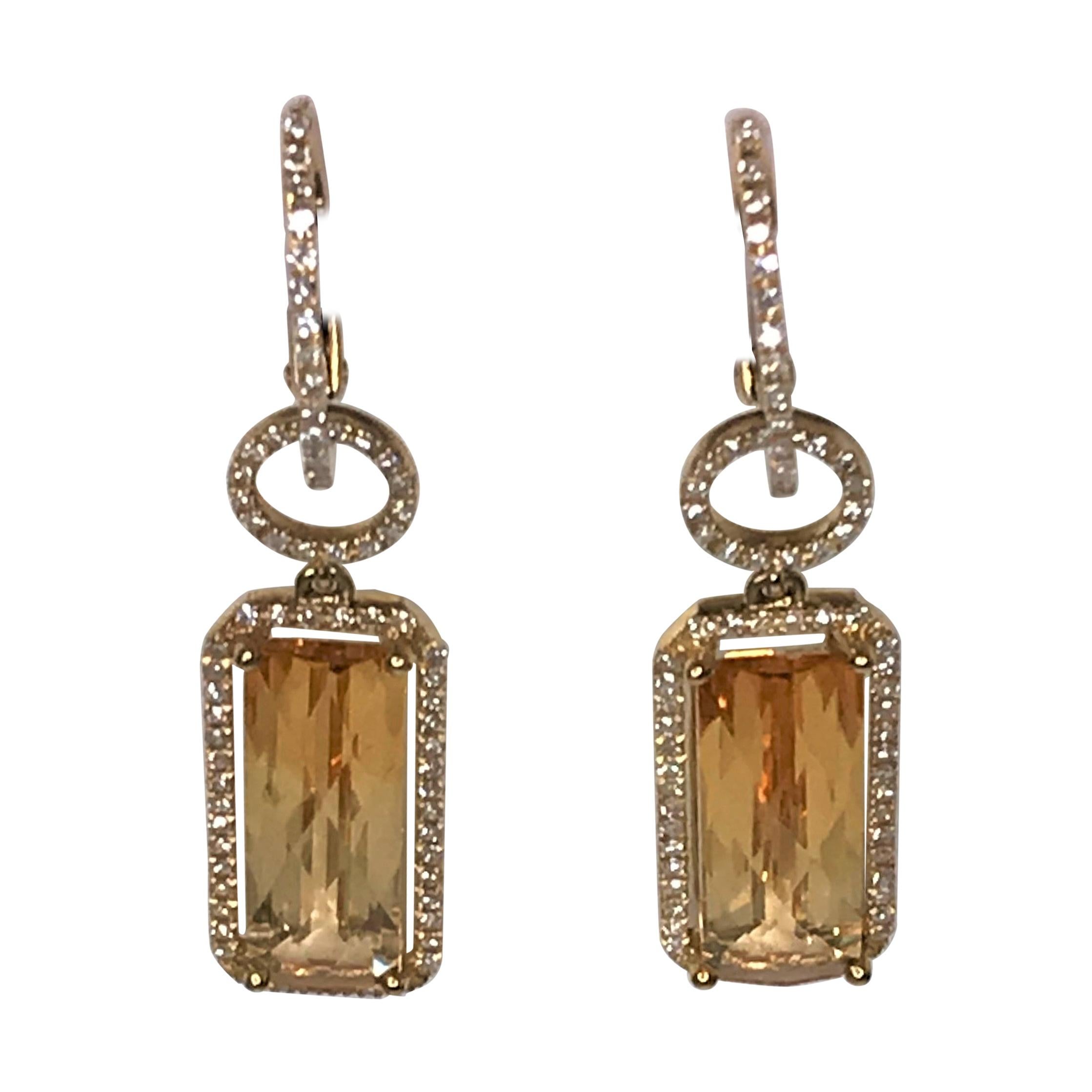 14KY Citrine Diamond Dangle Earrings For Sale